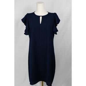 Jessica Howard 10P Dress Tiered Ruffle Sleeves Keyhole Closure Navy